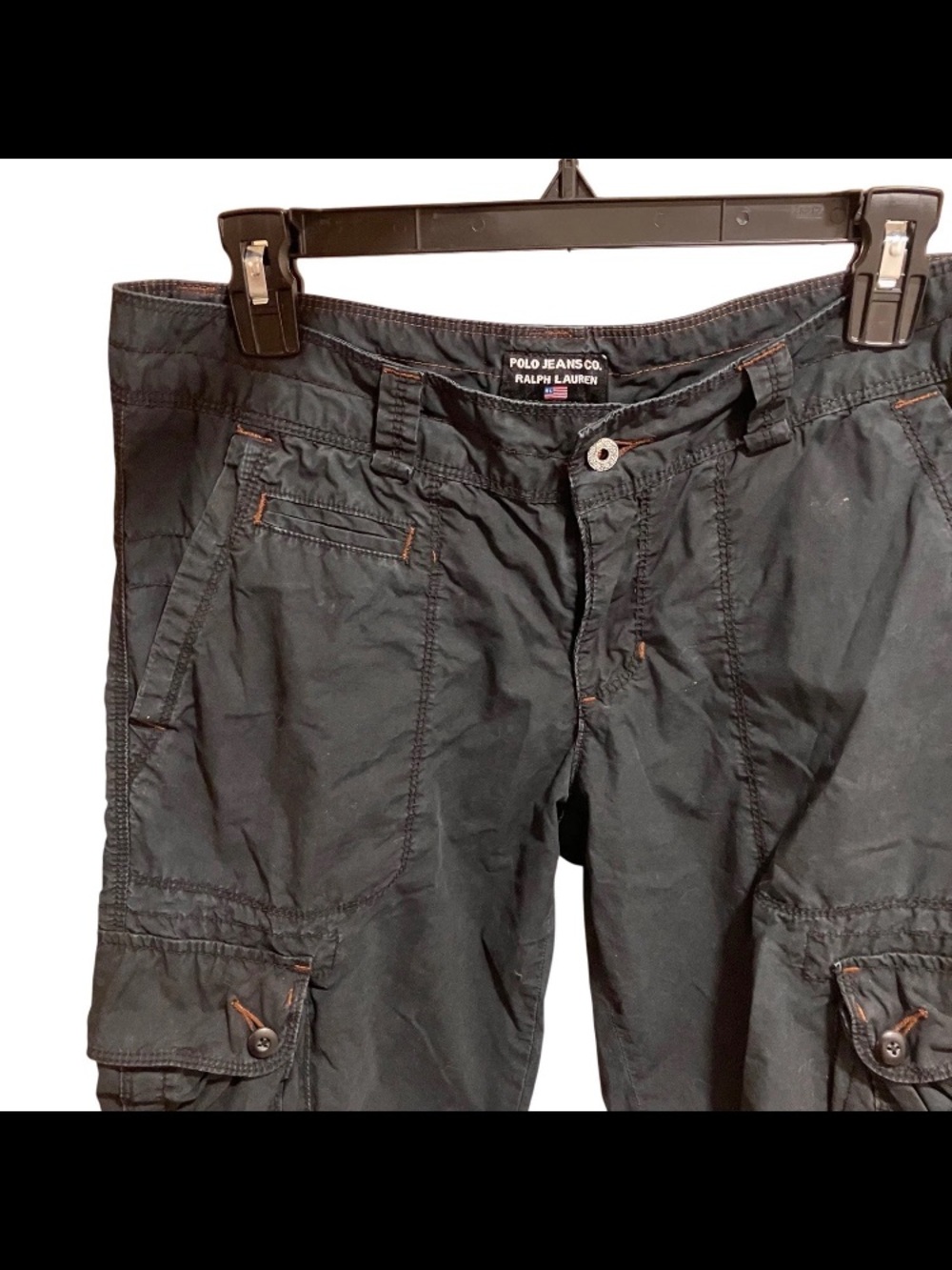 Y2K VTG Polo Jeans Co Ralph Lauren Bermuda Cargo Shorts Black Size 6 - Picture 2 of 8
